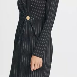DKNY V-Neck Pinstripe Gold Button Coat Dress
